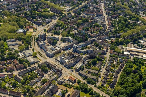 Aerial view, secondary centre Horst, Essener Straße, retail centre, Beckhausen, Gelsenkirchen, Ruhr