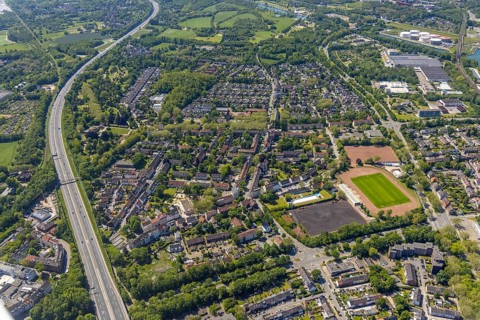 Aerial view, Perspective local supply centre Heßler, Fersenbruch, retail centre, Horst,