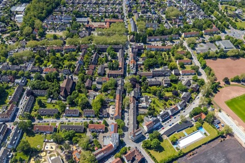 Aerial view, Perspective local supply centre Heßler, Fersenbruch, retail centre, Horst,