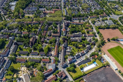 Aerial view, Perspective local supply centre Heßler, Fersenbruch, retail centre, Horst,