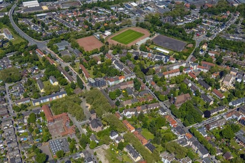 Aerial view, Perspective local supply centre Heßler, Fersenbruch, retail centre, Horst,