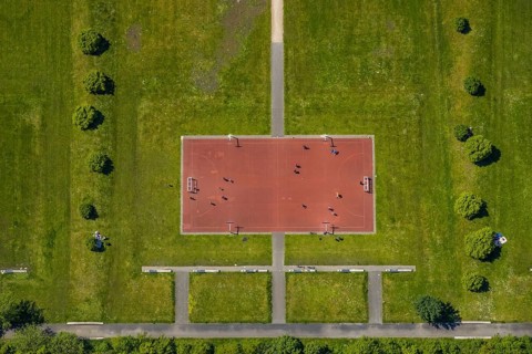 Aerial view, Consol-Park football pitch, football pitch, leisure centre, Bismarck, Gelsenkirchen,