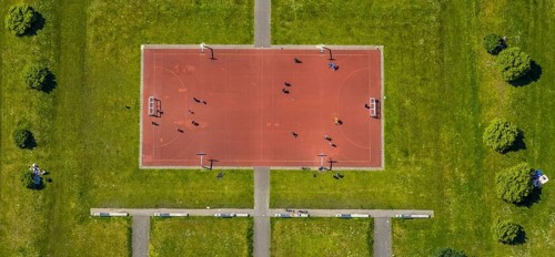 Aerial view, Consol-Park football field, football pitch, leisure facility, Bismarck, Gelsenkirchen,
