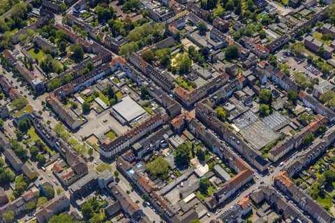 Aerial view, secondary centre Horst, Markenstraße, retail centre, Horst, Gelsenkirchen, Ruhr area,
