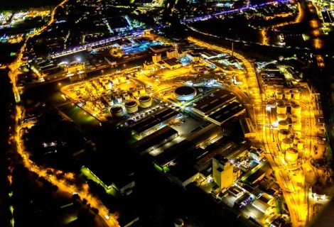 Aerial view, city harbour tank farm, Schalke-Nord, Gelsenkirchen, Ruhr area, North