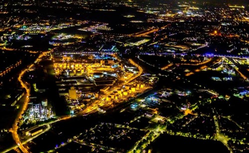Aerial view, city harbour tank farm, Schalke-Nord, Gelsenkirchen, Ruhr area, North