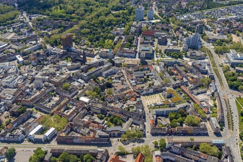 Aerial view, main centre Gelsenkirchen-Mitte, City Gelsenkirchen, Bahnhofstraße, market place,