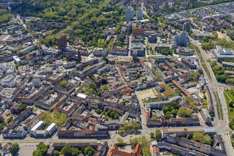 Aerial view, main centre Gelsenkirchen-Mitte, City Gelsenkirchen, Bahnhofstraße, market place,