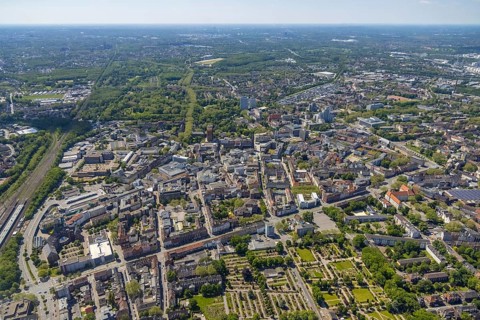 Aerial view, main centre Gelsenkirchen-Mitte, City Gelsenkirchen, Bahnhofstraße, market place,