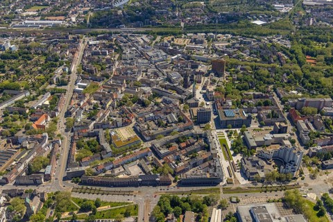 Aerial view, main centre Gelsenkirchen-Mitte, City Gelsenkirchen, Bahnhofstraße, market place,
