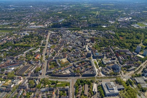 Aerial view, main centre Gelsenkirchen-Mitte, City Gelsenkirchen, Bahnhofstraße, market place,