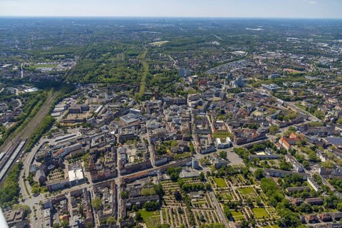 Aerial view, main centre Gelsenkirchen-Mitte, City Gelsenkirchen, Bahnhofstraße, market place,