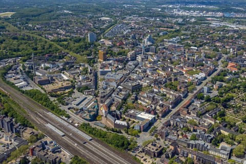 Aerial view, main centre Gelsenkirchen-Mitte, City Gelsenkirchen, Bahnhofstraße, market place,