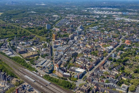 Aerial view, main centre Gelsenkirchen-Mitte, City Gelsenkirchen, Bahnhofstraße, market place,