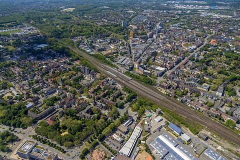 Aerial view, main centre Gelsenkirchen-Mitte, City Gelsenkirchen, Bahnhofstraße, market place,