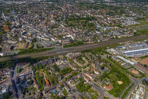 Aerial view, main centre Gelsenkirchen-Mitte, City Gelsenkirchen, Bahnhofstraße, market place,