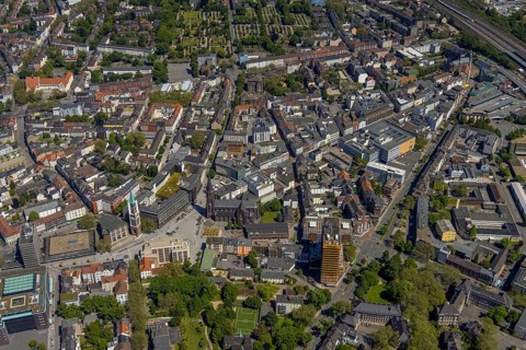 Aerial view, main centre Gelsenkirchen-Mitte, City Gelsenkirchen, Bahnhofstraße, market place,