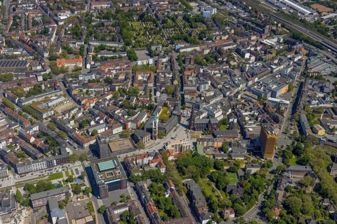 Aerial view, main centre Gelsenkirchen-Mitte, City Gelsenkirchen, Bahnhofstraße, market place,