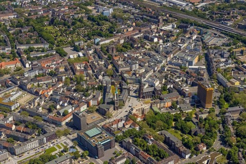 Aerial view, main centre Gelsenkirchen-Mitte, City Gelsenkirchen, Bahnhofstraße, market place,