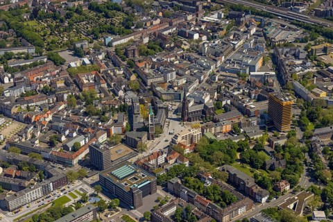 Aerial view, main centre Gelsenkirchen-Mitte, City Gelsenkirchen, Bahnhofstraße, market place,