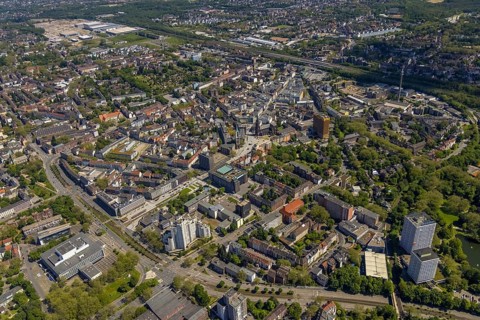 Aerial view, main centre Gelsenkirchen-Mitte, City Gelsenkirchen, Bahnhofstraße, market place,