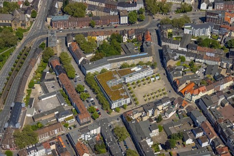 Aerial view, main centre Gelsenkirchen-Mitte, City Gelsenkirchen, Bahnhofstraße, market place,