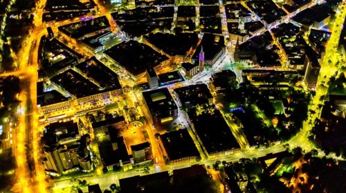 Aerial view, City and evang. Old Town Church, Ebertstraße and Heinrich-König-Platz, Old Town,