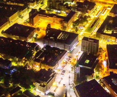 Aerial view, City and evang. Old Town Church, Ebertstraße and Heinrich-König-Platz, Old Town,