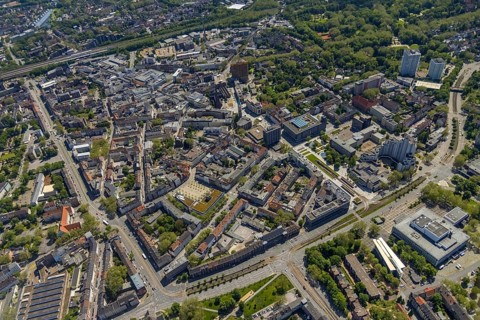 Aerial view, main centre Gelsenkirchen-Mitte, City Gelsenkirchen, Bahnhofstraße, market place,