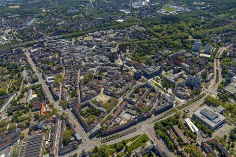 Aerial view, main centre Gelsenkirchen-Mitte, City Gelsenkirchen, Bahnhofstraße, market place,