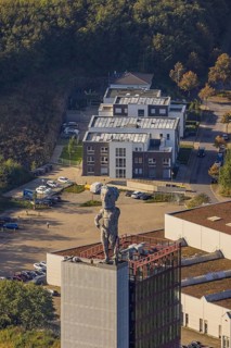 Aerial view, Hercules of Gelsenkirchen sculpture in the Nordstern industrial park on the winding