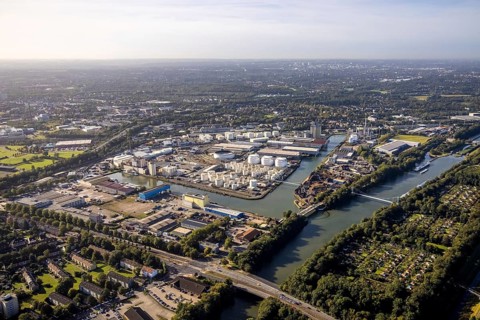 Aerial view, city harbour Gelsenkirchen in the district Schalke-Nord in Gelsenkirchen, Ruhr area,