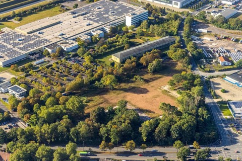 Aerial view, brownfield and industrial area Emscherstrasse with demolition Gafög