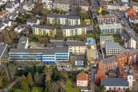 Aerial view, Theodor-Heuss-Gymnasium with construction site, Kettwig, Essen, Ruhr area, North