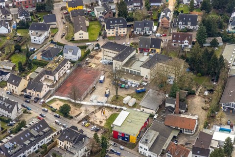 Aerial photo, school on the Ruhr, Kettwig, Essen, Ruhr area, North Rhine-Westphalia, Germany,