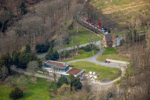 Aerial view, building at Haraldstraße in Kruppwald, Essen-Bredeney, Essen, Ruhr area, North