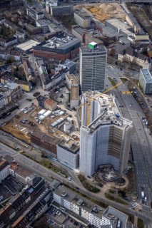 Aerial view, demolition of the Ypsilon-Haus of the RWE headquarters Essen in Huyssenallee, planned