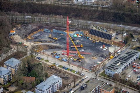 Aerial view, construction site, new building project residential development on the site of the