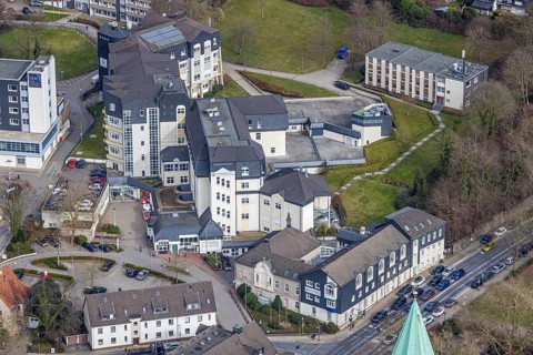 Aerial view, St. Josef Hospital Essen-Werden, Werden, Essen, Ruhr area, North Rhine-Westphalia,