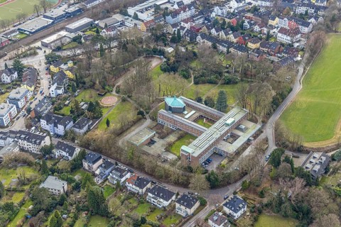 Aerial view, Kardinal-Hengsbach-Haus, Werden, Essen, Ruhr area, North Rhine-Westphalia, Germany,