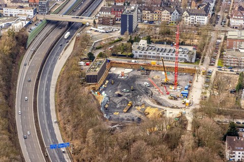 Aerial view, construction site, new building project residential development on the site of the