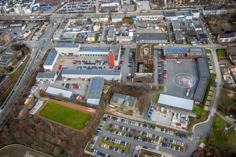 Aerial photo, fire brigade Essen, eastern district, Essen, Ruhr area, North Rhine-Westphalia,