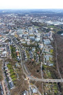 Aerial view, University Hospital Essen, construction site at the building Institute Group 1 (IG1),