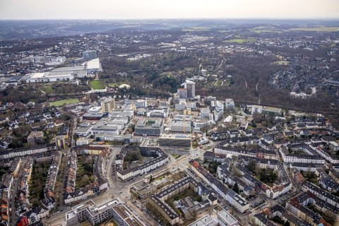 Aerial view, University Hospital Essen, construction site at the building Institute Group 1 (IG1),