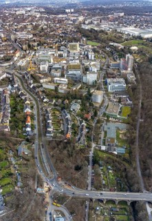 Aerial view, University Hospital Essen, construction site at the building Institute Group 1 (IG1),
