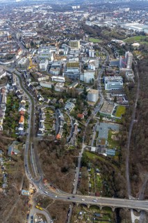 Aerial view, University Hospital Essen, construction site at the building Institute Group 1 (IG1),