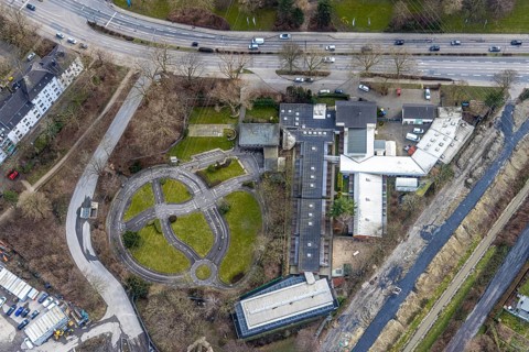 Aerial view, Albert-Schweitzer-Tierheim, Nordviertel, Essen, Ruhr area, North Rhine-Westphalia,