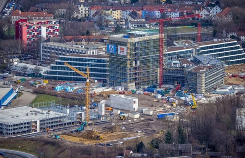 Aerial view, new construction ALDI-Nord Campus, Eckenbergstraße / Am Luftschacht, Essen-Kray,