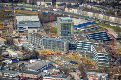 Aerial view, new construction ALDI-Nord Campus, Eckenbergstraße / Am Luftschacht, Essen-Kray,