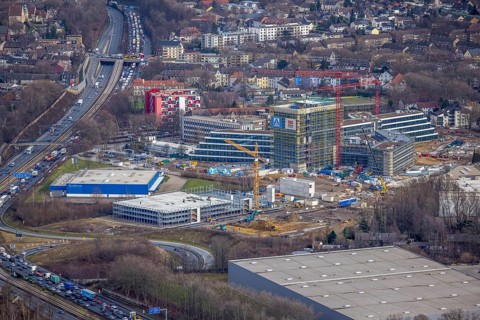 Aerial view, new construction ALDI-Nord Campus, Eckenbergstraße / Am Luftschacht, Essen-Kray,